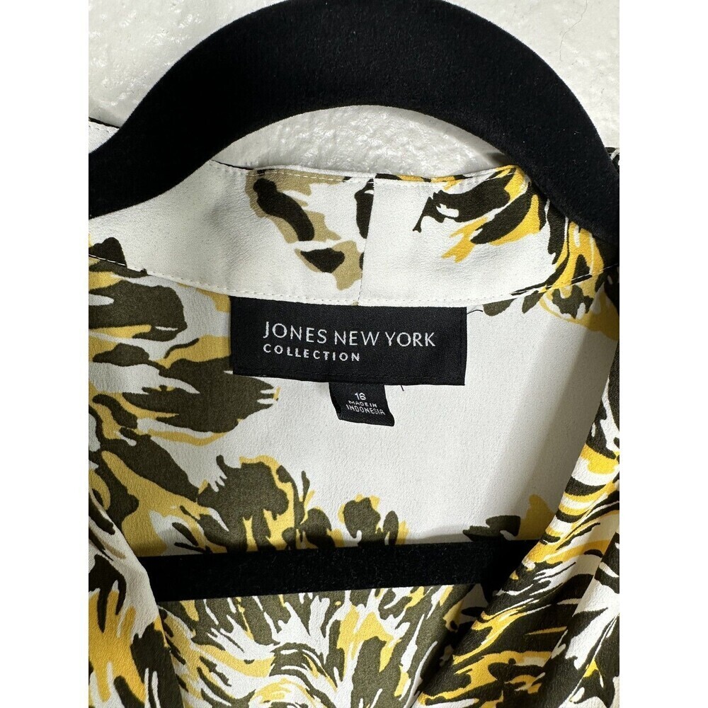 Jones New York Blouse Womens 16 White Yellow Black Sleeveless Floral Top Shell - Picture 2 of 5